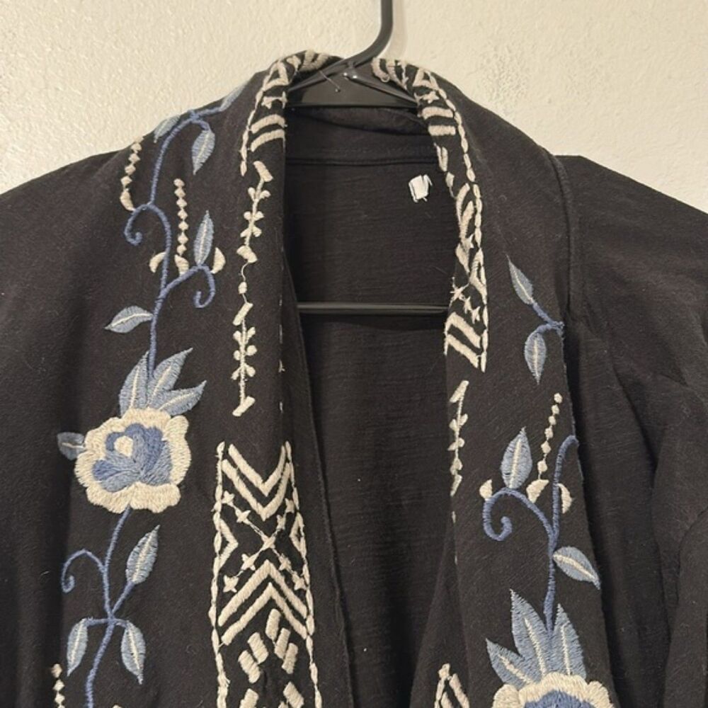 For Joan Henry Only Black Embroidered Open-Front Cardigan Sweater - Picture 3 of 9